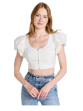 ULLA JOHNSON 100% cotton Kalena puff sleeve crop Top in Bone white size 0